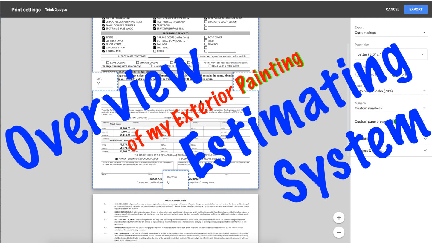 Exterior Estimating Spread Sheet